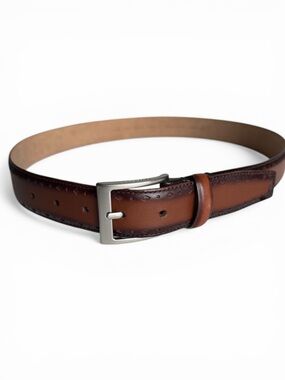 Cole Haan Mens Brown Leather Belt Burnished Stitched Detail - Size 34
